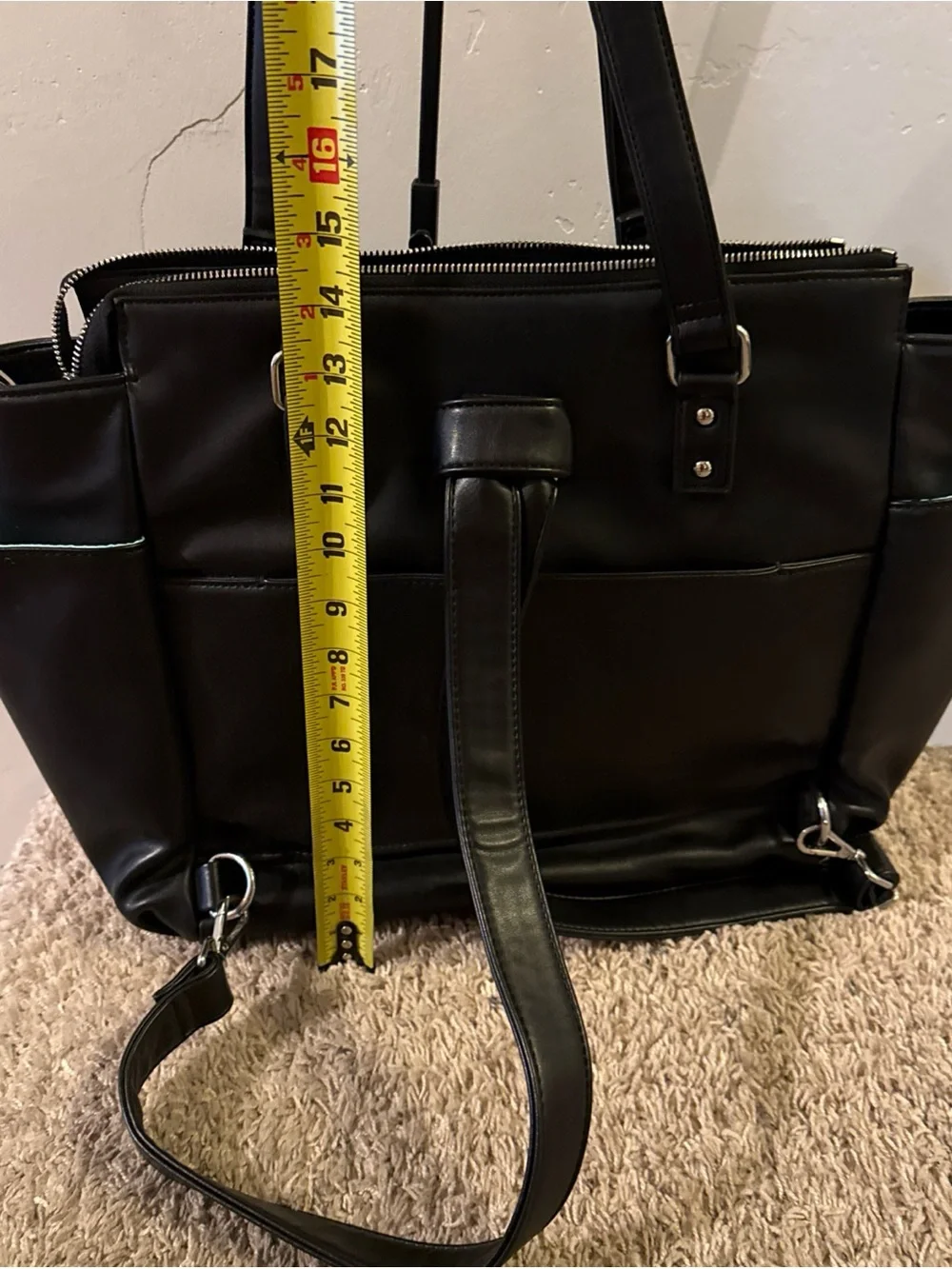 White Elm Black Laptop Tote with Tassel Zip Pocket
